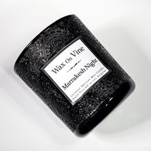 Load image into Gallery viewer, Marrakesh Night Candle in white embossed jar with box behind